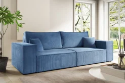 Meble Dla Dzieci|Meble Młodzieżowe></noscript>BROMARKT Sztruksowa niebieska kanapa z funkcją spania rozkładana do salonu PEDRO