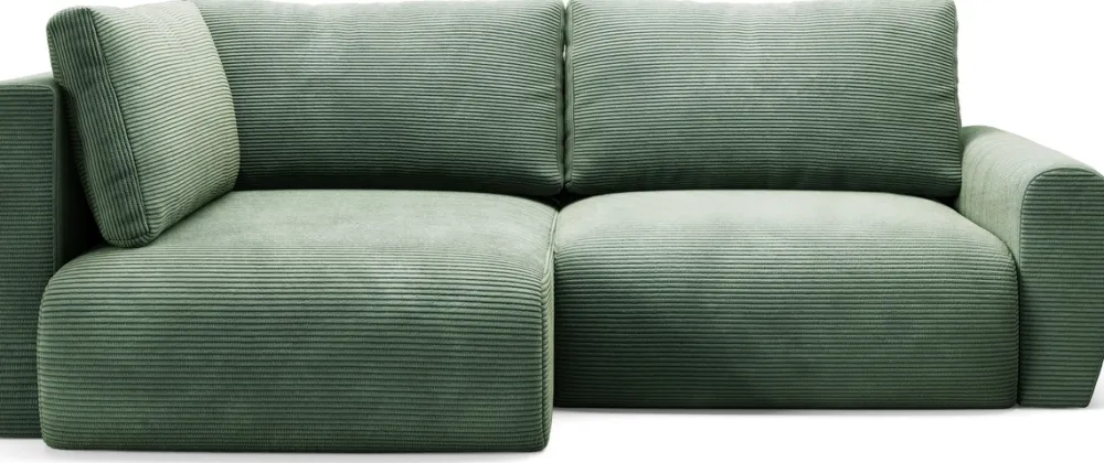 Narożniki>BROMARKT Sztruksowa nowoczesna kanapa narożna z funkcją spania zielona PATI DUO