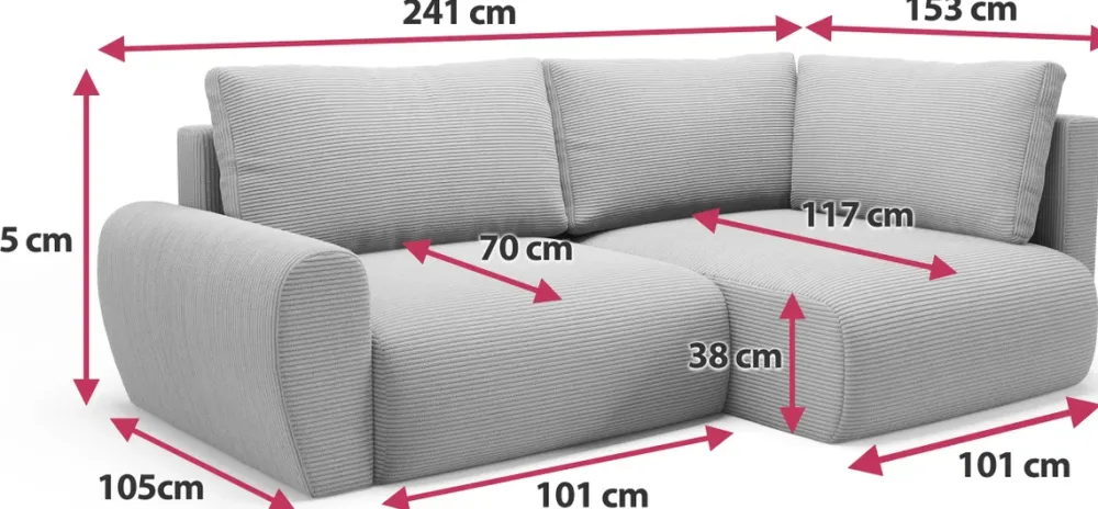 Narożniki>BROMARKT Sztruksowa nowoczesna kanapa narożna z funkcją spania zielona PATI DUO