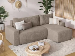 Meble Dla Dzieci|Meble Młodzieżowe></noscript>BROMARKT Sztruksowa rogówka z funkcją spania i pojemnikiem PLUSH L beż