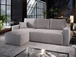 Meble Dla Dzieci|Narożniki></noscript>NEXT COLLECTION Sztruksowa szara kanapa rogowa z funkcja spania ZULA poduchy