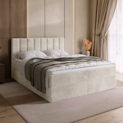 Łóżka Małżeńskie|Łóżka Ze Stelażem></noscript>BROMARKT Sztruksowe beżowe łóżko kontynentalne 180x200 cm DENVER