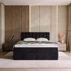 Meble Młodzieżowe|Łóżka Młodzieżowe></noscript>BROMARKT Sztruksowe czarne łóżko kontynentalne 140x200 cm do sypialni DENVER