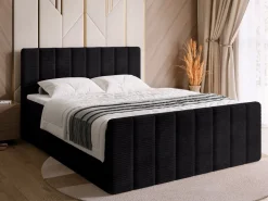 Meble Młodzieżowe|Łóżka Młodzieżowe>BROMARKT Sztruksowe łóżko kontynentalne 140x200 cm z pojemnikiem DENVER DUO czarne