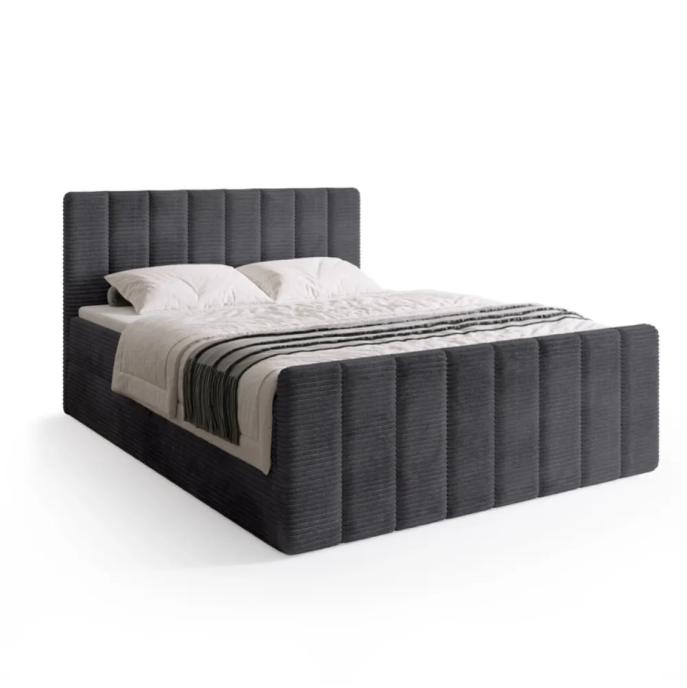 Łóżka Małżeńskie|Łóżka Ze Stelażem>BROMARKT Sztruksowe łóżko kontynentalne 180 x 200 cm do sypialni z pojemnikiem DENVER DUO szare