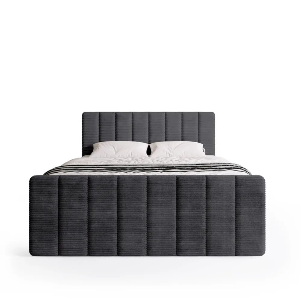 Łóżka Małżeńskie|Łóżka Ze Stelażem>BROMARKT Sztruksowe łóżko kontynentalne 180 x 200 cm do sypialni z pojemnikiem DENVER DUO szare