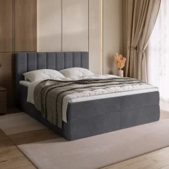 Łóżka Małżeńskie|Łóżka Ze Stelażem></noscript>BROMARKT Sztruksowe łóżko kontynentalne 180x200 cm DENVER szare