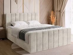 Łóżka Małżeńskie|Łóżka Ze Stelażem>BROMARKT Sztruksowe łóżko kontynentalne 160x200 cm z pojemnikiem DENVER DUO beż