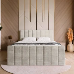 Łóżka Małżeńskie|Łóżka Ze Stelażem></noscript>BROMARKT Sztruksowe łóżko kontynentalne 160x200 cm z pojemnikiem DENVER DUO beż