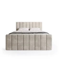 Łóżka Małżeńskie|Łóżka Ze Stelażem></noscript>BROMARKT Sztruksowe łóżko kontynentalne 160x200 cm z pojemnikiem DENVER DUO beż