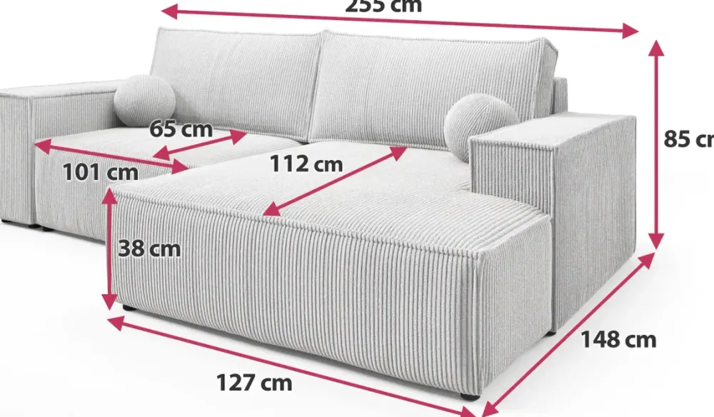 Meble Dla Dzieci|Meble Młodzieżowe>BROMARKT Sztruksowy narożnik do salonu z funkcją spania beżowy PABLO MINI