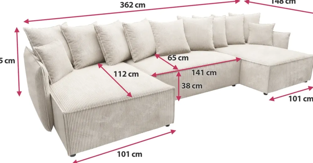 Narożniki>BROMARKT Sztruksowy narożnik rozkładany z funkcją spania duży ARTUR U