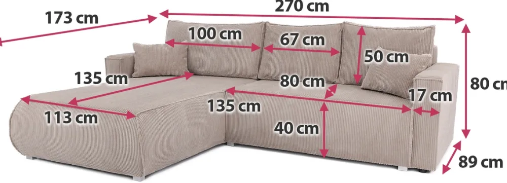 Meble Dla Dzieci|Meble Młodzieżowe>BROMARKT Sztruksowy narożnik z funkcją spania i pojemnikiem na pościel HAVANA