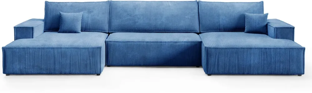 Narożniki>BROMARKT Sztruksowy narożnik z funkcją spania do salonu niebieski duży PABLO