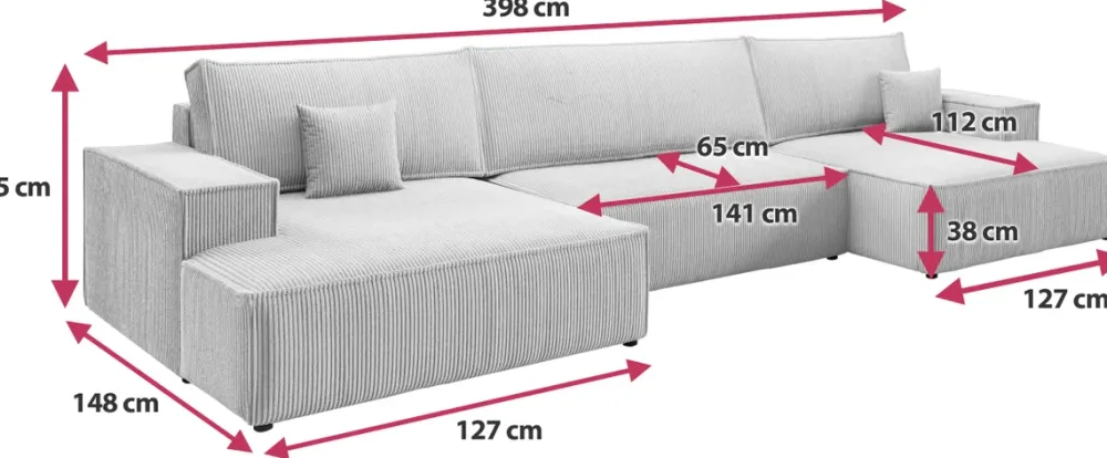 Narożniki>BROMARKT Sztruksowy narożnik z funkcją spania do salonu niebieski duży PABLO