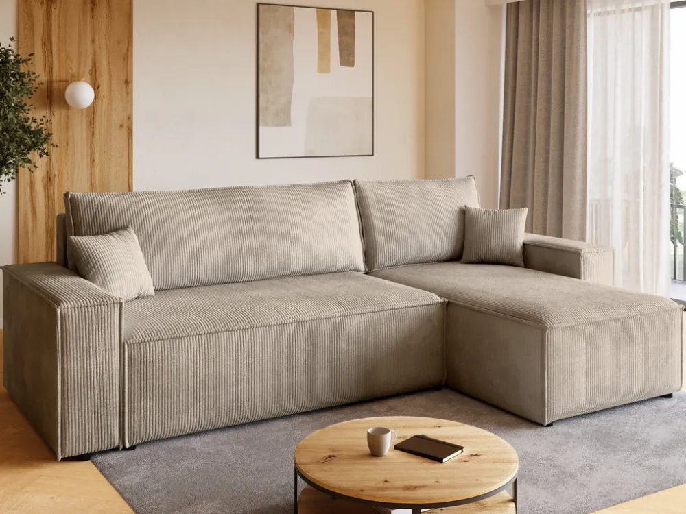 Meble Dla Dzieci|Meble Młodzieżowe>BROMARKT Sztruksowy narożnik z funkcją spania ADI pojemnik na pościel