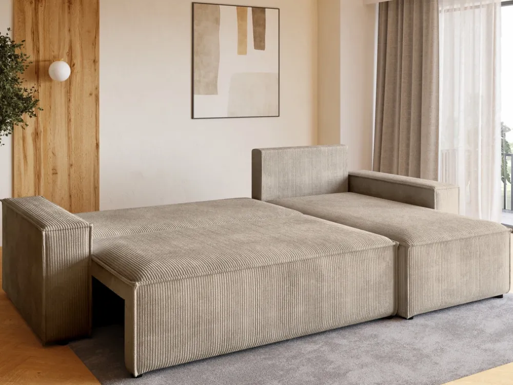 Meble Dla Dzieci|Meble Młodzieżowe>BROMARKT Sztruksowy narożnik z funkcją spania ADI pojemnik na pościel