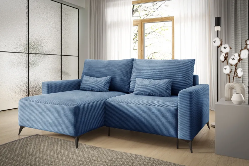 Meble Dla Dzieci|Meble Młodzieżowe>BROMARKT Sztruksowy narożnik z funkcją spania do salonu na nóżkach LORENZO