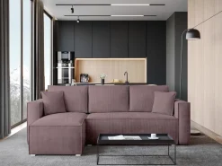 Meble Dla Dzieci|Meble Młodzieżowe></noscript>BROMARKT Sztruksowy narożnik z funkcją spania TOP róż