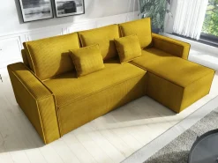 Narożniki></noscript>IZABELLA MEBLE Sztruksowy narożnik z funkcją spania i pojemnikiem DEXTER