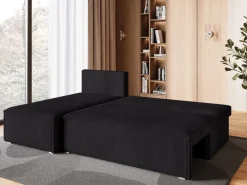Meble Dla Dzieci|Meble Młodzieżowe>BROMARKT Sztruksowy rozkładany narożnik do salonu z funkcją spania czarny TOP SLIM