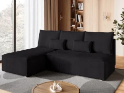 Meble Dla Dzieci|Meble Młodzieżowe></noscript>BROMARKT Sztruksowy rozkładany narożnik do salonu z funkcją spania czarny TOP SLIM