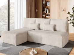 Meble Dla Dzieci|Meble Młodzieżowe></noscript>BROMARKT Sztruksowy rozkładany narożnik z funkcją spania mały TOP SLIM beżowy