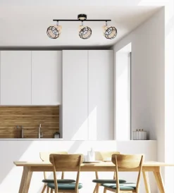 Oświetlenie Przedpokoju|Oświetlenie Jadalni>Candellux Lighting Tajga lampa sufitowa listwa czarny+drewniany 3x40w e14 klosz czarny+drewniany