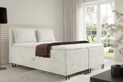 Łóżka Młodzieżowe|Łóżka Ze Stelażem></noscript>BROMARKT Tapicerowane łóżko kontynentalne beżowe do sypialni 140x200 cm TESSA