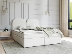 Łóżka Ze Stelażem|Łóżka Z Zagłówkiem></noscript>Rimal Tapicerowane łóżko kontynentalne 160x200 cm do sypialni boucle COSMO zielone