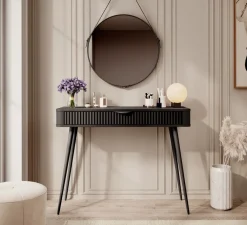 Zestawy Mebli Do Sypialni>LASKI Toaletka 100 cm do sypialni z szufladą czarna LEONTE