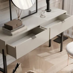 Zestawy Mebli Do Sypialni></noscript>Stolar Toaletka do sypialni z szufladami 140 cm beżowa CALISSA