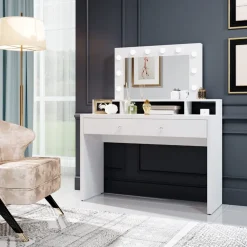 Toaletki I Konsole></noscript>Helvetia Toaletka z lustrem biała w stylu nowoczesnym ARIA