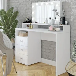 Toaletki I Konsole></noscript>Helvetia Toaletka z lustrem LED szuflady DIVA biały lustro