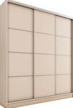 Szafy Trzydrzwiowe|Szafy Do Przedpokoju>BROMARKT Trzydrzwiowa beżowa szafa przesuwna z półkami 150 cm TOP MAX beż piaskowy