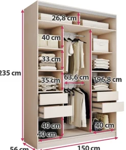 Szafy Trzydrzwiowe|Szafy Do Przedpokoju></noscript>BROMARKT Trzydrzwiowa beżowa szafa przesuwna z półkami 150 cm TOP MAX beż piaskowy
