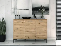 Zestawy Mebli Do Salonu|Komody></noscript>ML Meble Trzydrzwiowa komoda do salonu 120 cm NEVIO dąb artisan