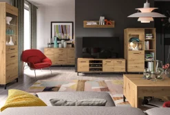 Zestawy Mebli Do Salonu|Komody></noscript>ML Meble Trzydrzwiowa komoda do salonu 120 cm NEVIO dąb artisan