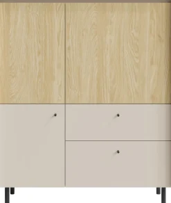 Komody>MEBLAR Trzydrzwiowa komoda do salonu z szufladami MALIVO beż piaskowy dąb olejowany