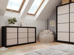 Komody></noscript>BROMARKT Trzydrzwiowa komoda przesuwna z szufladami 180 cm LOFT