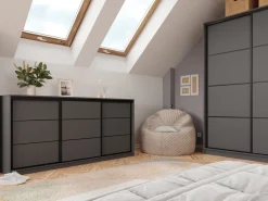 Komody></noscript>BROMARKT Trzydrzwiowa komoda przesuwna do sypialni 200 cm LOFT grafit