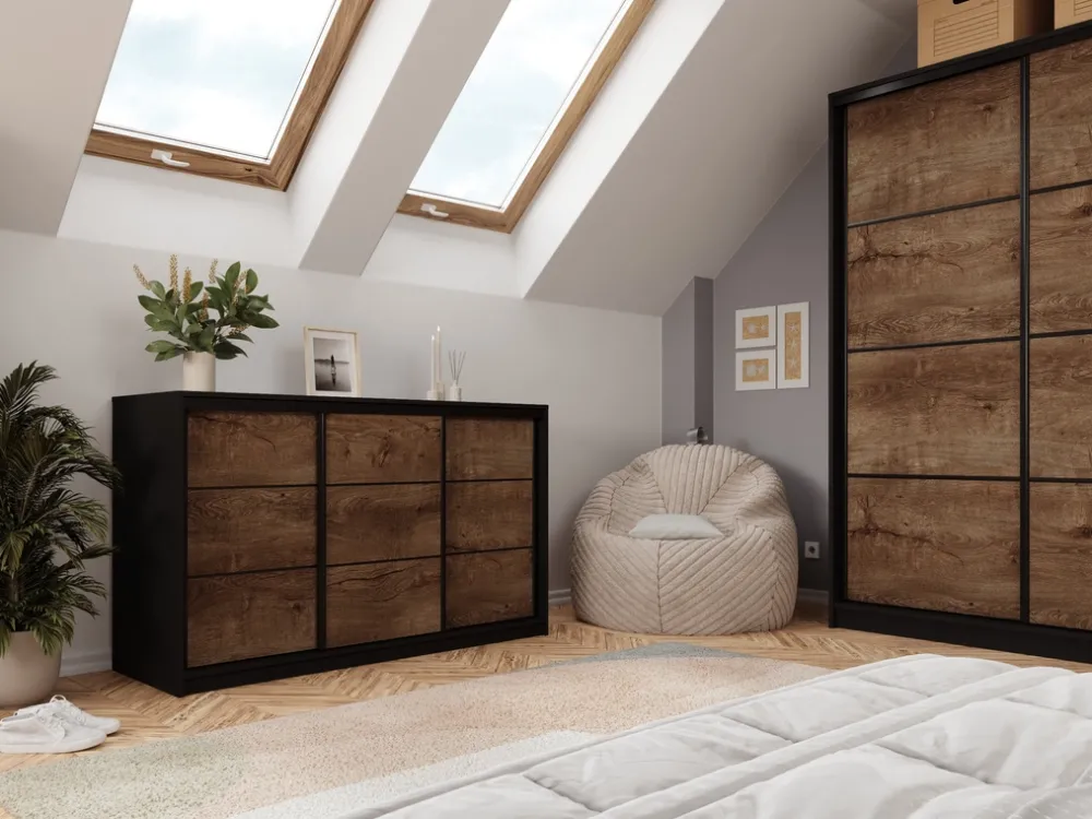 Komody>BROMARKT Trzydrzwiowa komoda przesuwna 160 cm z szufladami LOFT