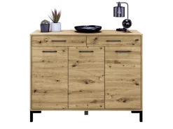 Zestawy Mebli Do Salonu|Komody></noscript>ML Meble Trzydrzwiowa komoda z szufladami do salonu 120 cm NEVIO dąb artisan