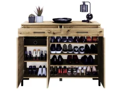 Zestawy Mebli Do Salonu|Komody></noscript>ML Meble Trzydrzwiowa komoda z szufladami do salonu 120 cm NEVIO dąb artisan