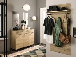 Zestawy Mebli Do Salonu|Komody></noscript>ML Meble Trzydrzwiowa komoda z szufladami do salonu 120 cm NEVIO dąb artisan