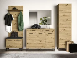 Zestawy Mebli Do Salonu|Komody></noscript>ML Meble Trzydrzwiowa komoda z szufladami do salonu 120 cm NEVIO dąb artisan