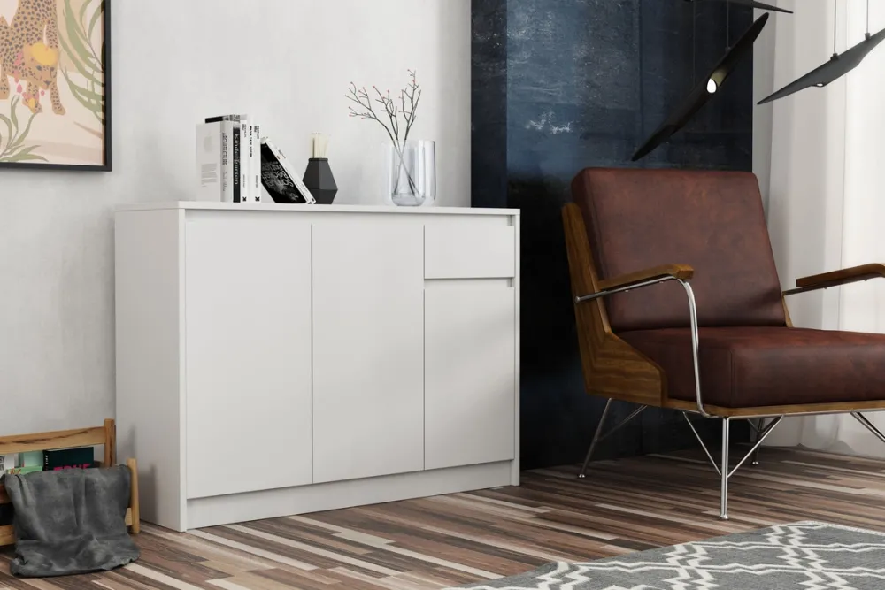 Komody>Meblohand Trzydrzwiowa komoda z szufladą nowoczesna ARTEGO dąb sonoma biały