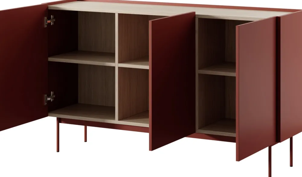 Komody>PIASKI Trzydrzwiowa pojemna komoda do salonu 144 cm CRYSTAL