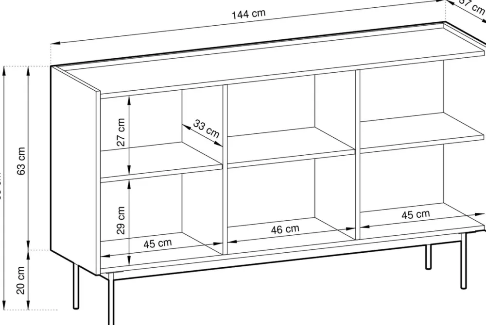 Komody>PIASKI Trzydrzwiowa pojemna komoda do salonu 144 cm CRYSTAL