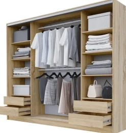 Zestawy Mebli Do Przedpokoju|Szafy Trzydrzwiowe>BROMARKT Trzydrzwiowa pojemna szafa przesuwna z lustrem 235 cm BEST dąb sonoma